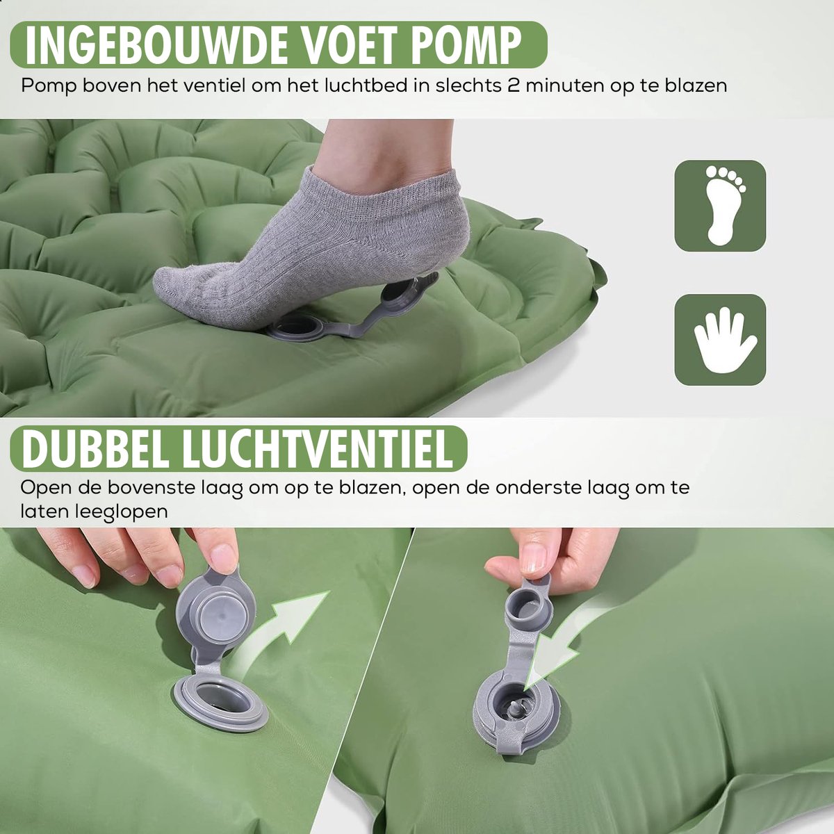 Travelhawk Luchtbed - Campingbedje - Ingebouwde Pomp - 1 persoons - Slaapmatje 1 Persoons - Kliksysteem - Groen