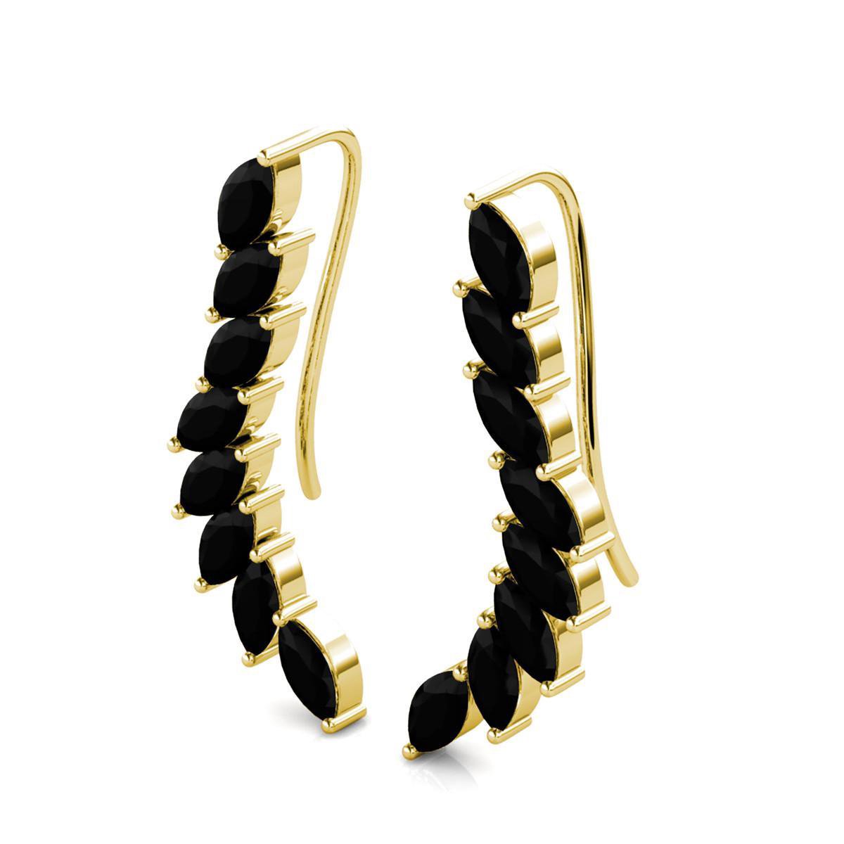 Yolora Dames Oorbellen - Zwarte Kalpa Camaka Kristallen - 18K Geel Verguld - 36,5 mm - Luxe Oorhangers - Inclusief Geschenkverpakking