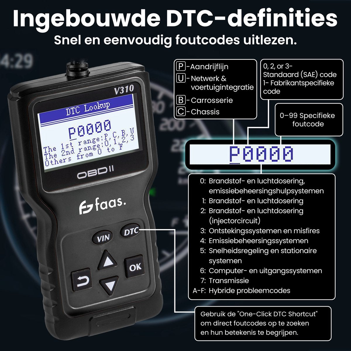 Faas OBD2 Scanner Zwart – EOBD + CAN Diagnosecomputer – Auto Uitlezen en Storingen Wissen