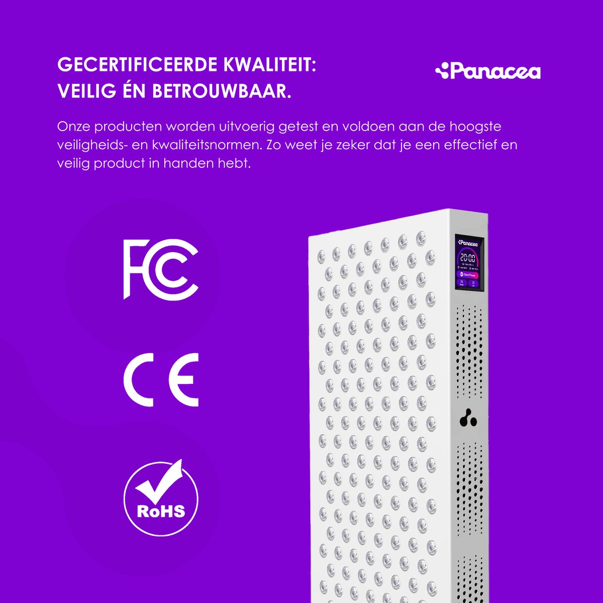 Panacea - ATP Pro 1500 Roodlichttherapie Paneel - 92 x 30 x 7 cm - Metaal & Aluminium - 8 Golflengtes & Touchscreen - 1500 Watt Professioneel Vermogen - Full-Body Herstel
