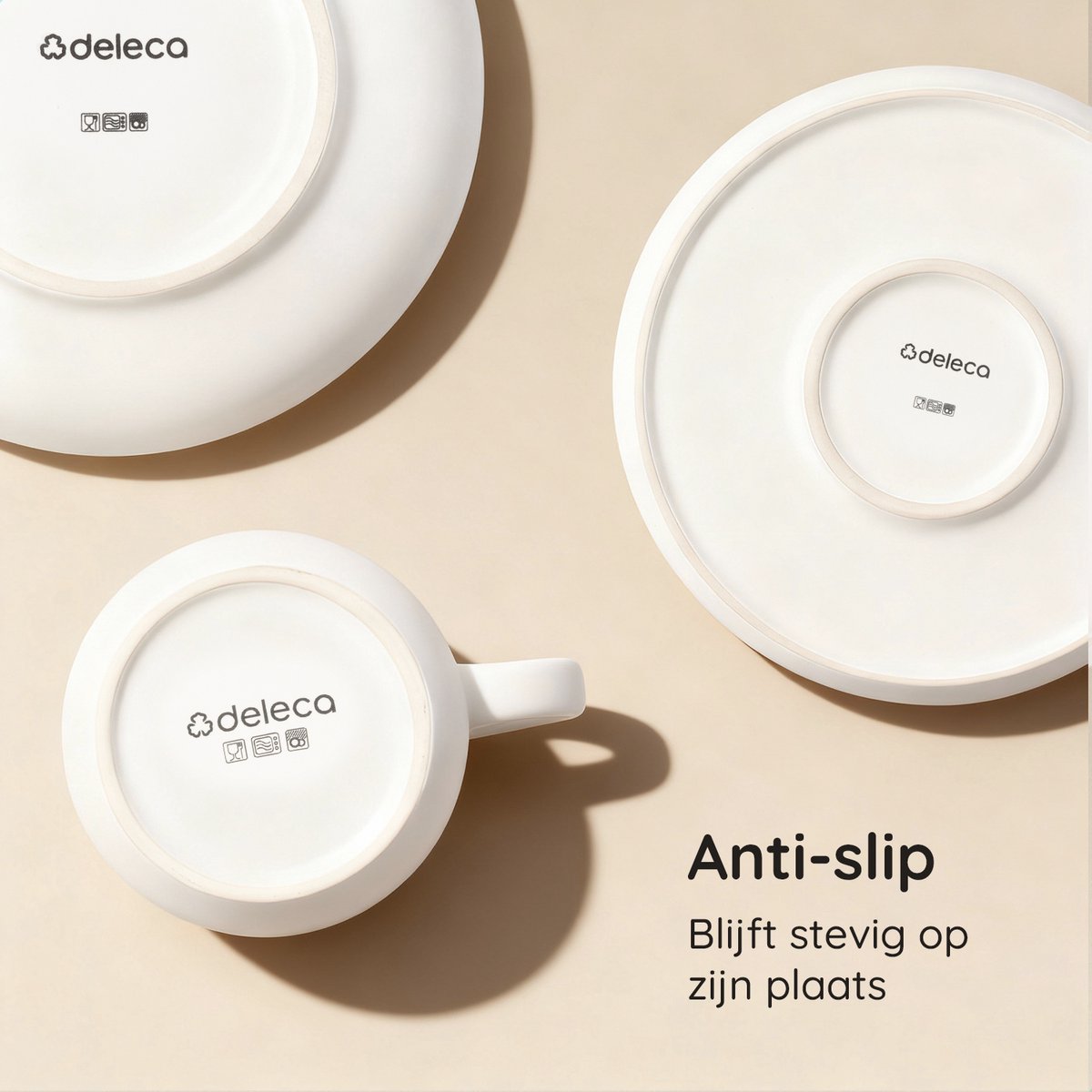 Deleca Serviesset 6 Persoons Kyoto - Koffiekopjes met oor / Schaaltjes / Grote Borden en Kleine Bordenset - Japandi stijl - Massief Aardewerk - Crème Wit / 24-delig
