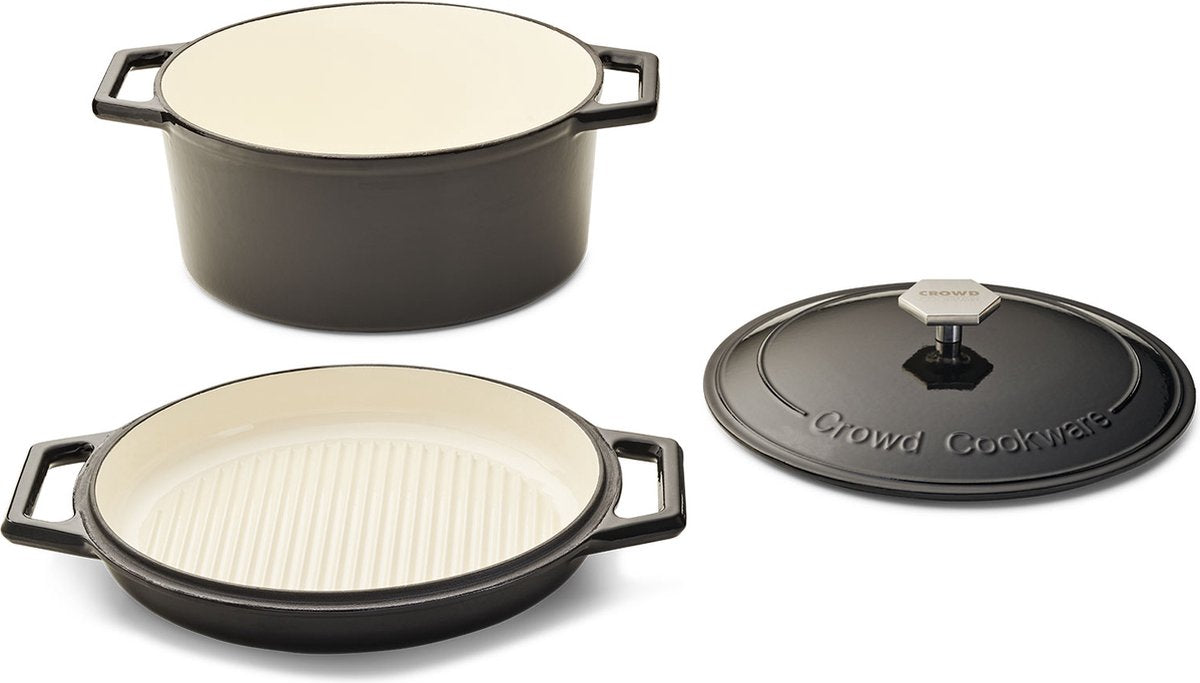 The Tasman Dutch Oven en Grill – Gietijzeren Kookpot Ø29 cm – Gerecycled Gietijzer – Traditioneel en Grill Deksel – 6,6L – Zwart