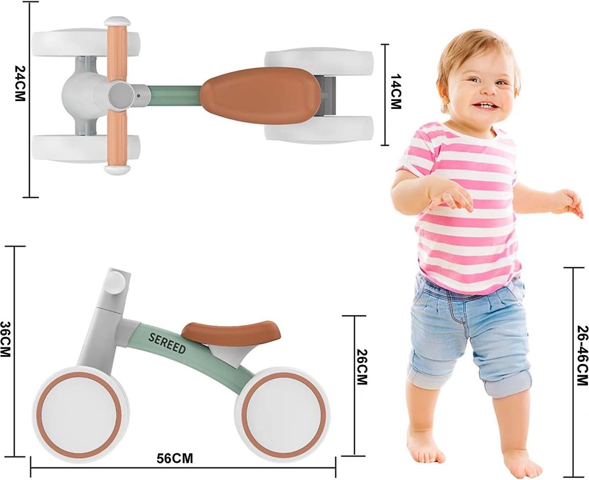 Keebies Stevige Kinderloopfiets - Peuters 12–24 Maanden – Grijs – 25,4 cm Zithoogte – 1,6 kg Lichtgewicht