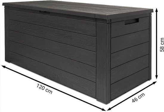 Woody Tuin Opbergbox - 280 liter - 45x120x60 cm - Tuinkussenbox - Antraciet/bruin
