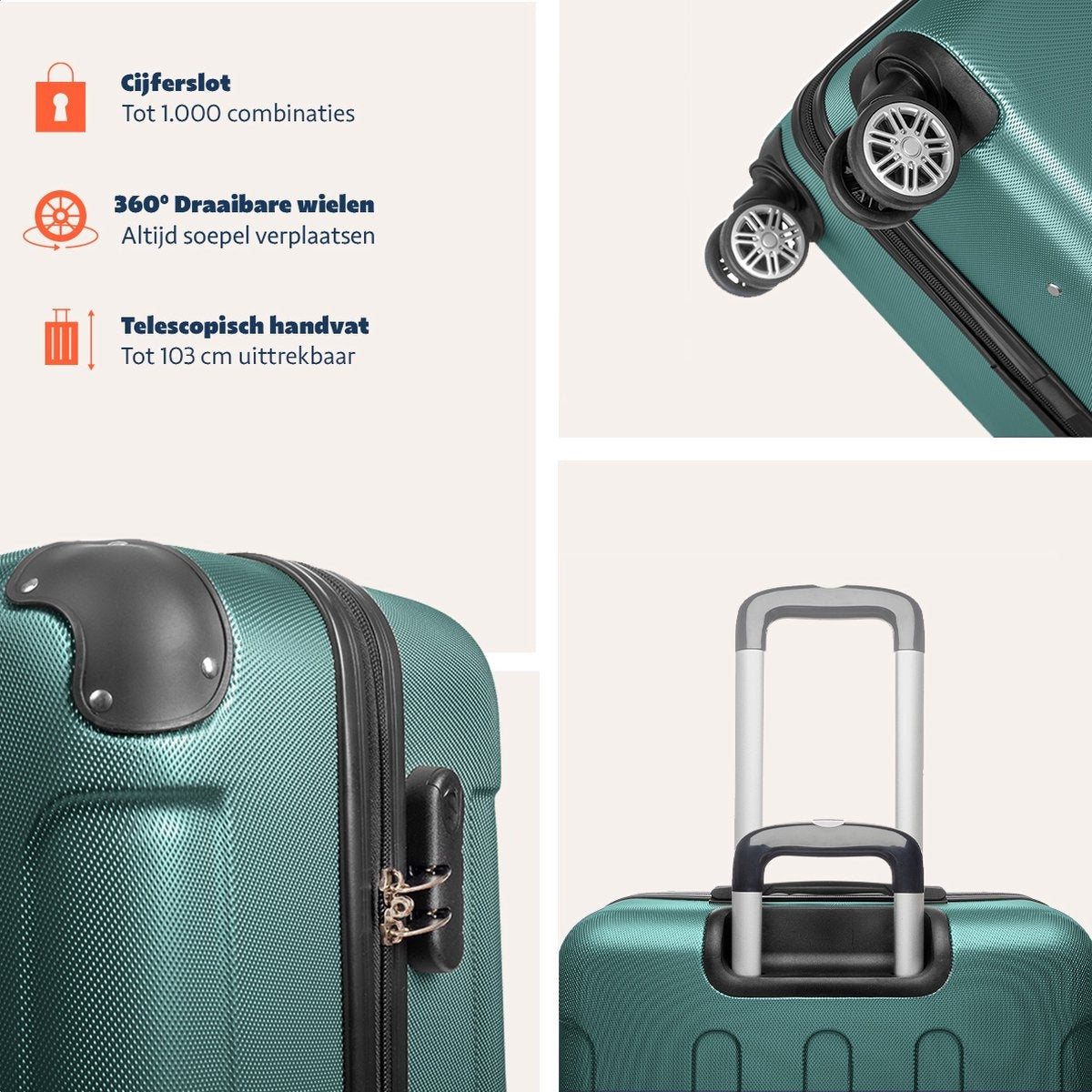 TRVLMORE Handbagage Koffer met Wielen - 54x36x20cm - 38L - Donkergroen