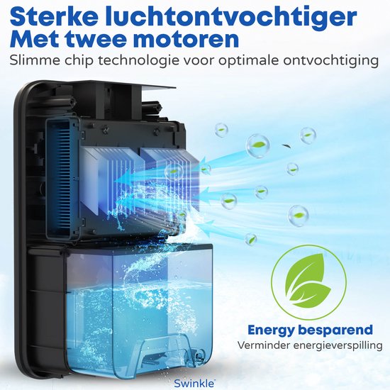 Swinkle® Luchtontvochtiger en Luchtreiniger - Ontvochtigt tot 1L per Dag - Dehumidifier geschikt voor Woonkamer, Slaapkamer, Badkamer met LED Scherm