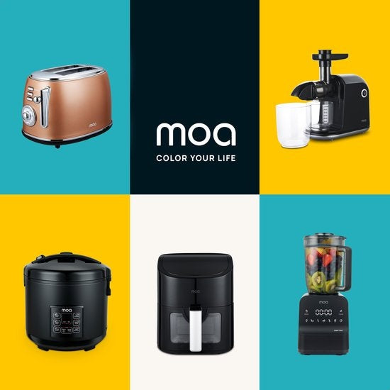 MOA Retro Broodrooster - 6 Warmteniveaus - 2 Extra Brede Sleuven - 850W - Reheat en Ontdooi-functie - Zwart - T3C