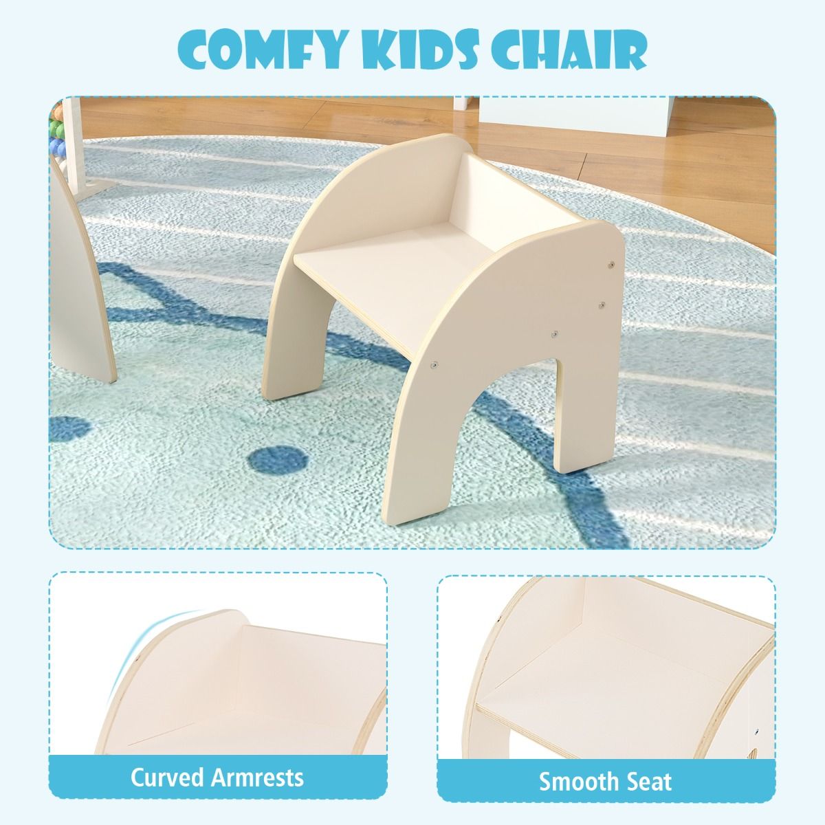 Coast kindertafel met 1 Houten Stoeltje – 60 × 60 × 52 cm – Natuurlijk Hout