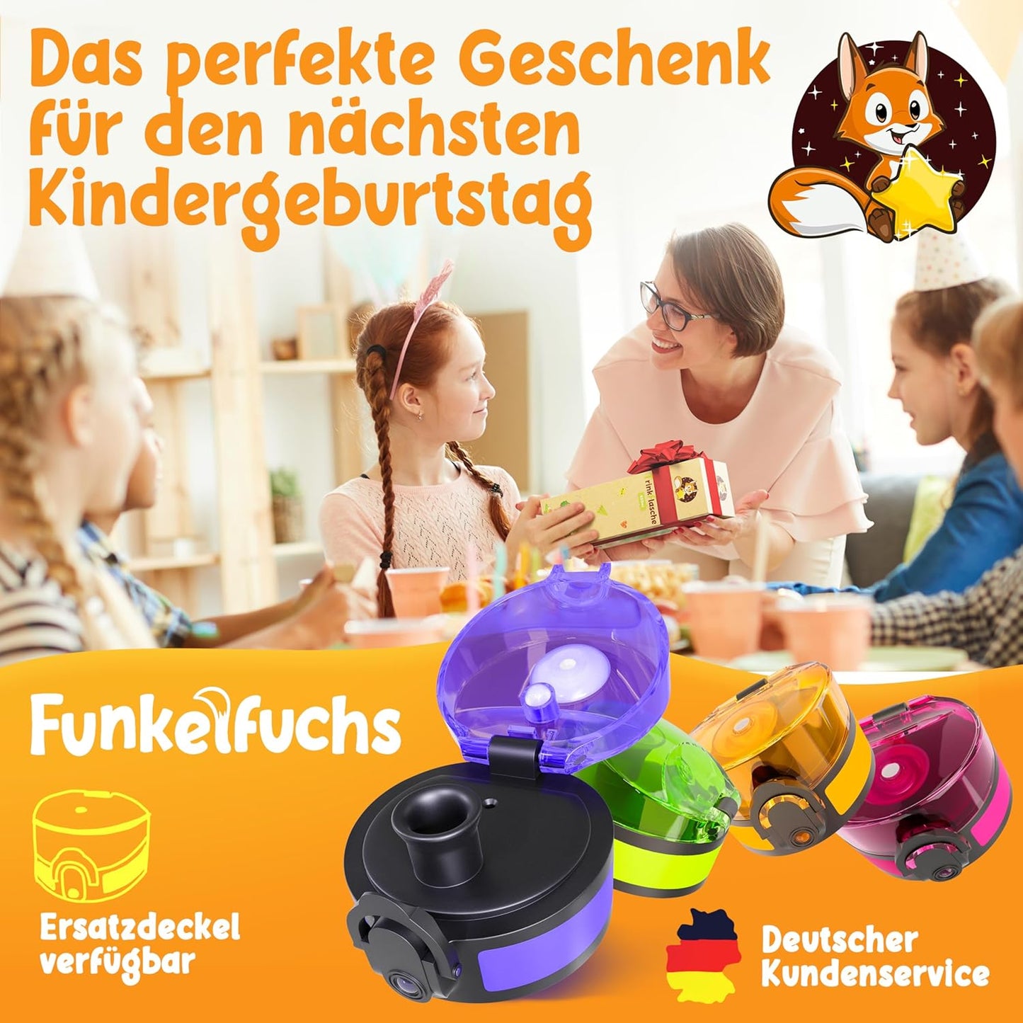 Funkelfuchs® Kinderdrinkfles 500ml – Paars – 100% Lekvrij & Koolzuurbestendig – BPA-vrij & Vaatwasserbestendig – Perfect voor School, Kleuters & Sport