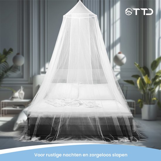 TTD® Hoogwaardige XXL Klamboe 2 Persoons met Reistas - Polyester - Wasbaar in Wasmachine - Klamboe 1 Persoons - Klamboe Baby - Muggennet - Muggengaas - Muskietennet - 65 x 250 x 1250 cm - Inclusief Ring en Montagekit