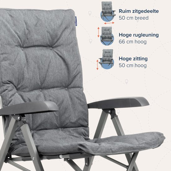 TRVLMORE Campingstoel - Inclusief Draagtas - Comfortabele Vouwstoel - 150 kg draagvermogen - Kampeerstoel - Opbergvak - Klapstoel - Grijs