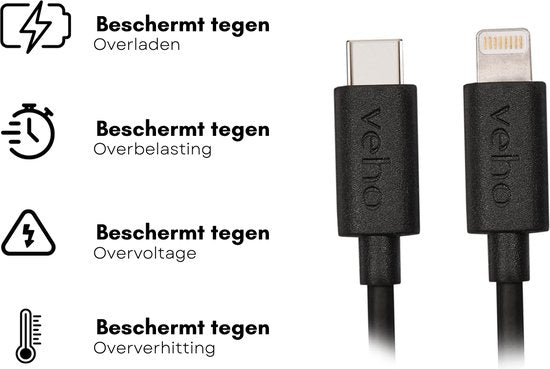 Veho USB-C™ naar Lightning Oplaad- en Synchronisatiekabel voor iPhone - 20cm