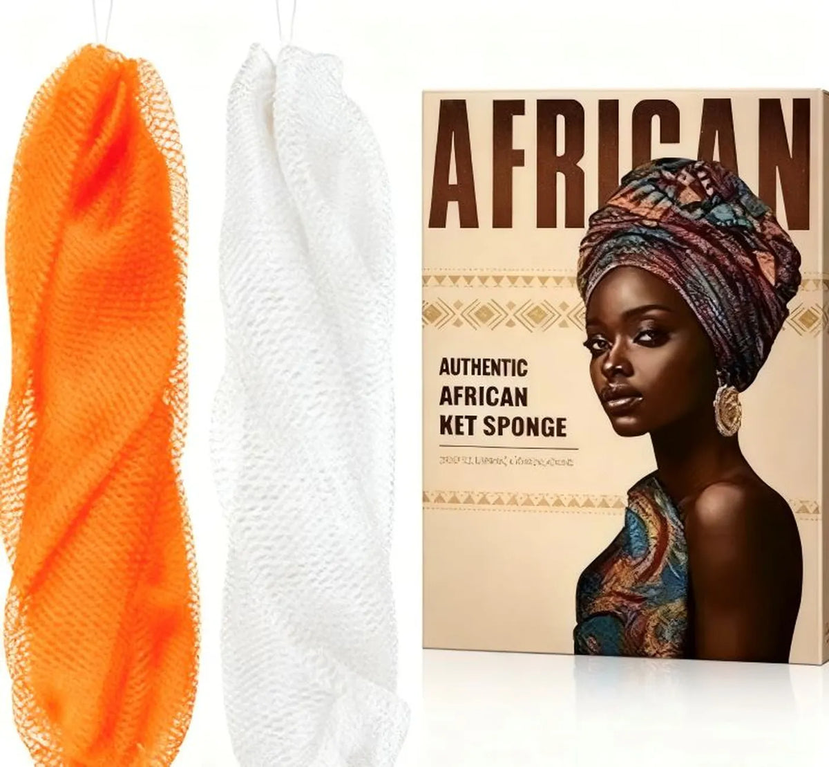AfriScrub Netspons Duo Set - Oranje & Wit - 90 g - met Ophangkoord