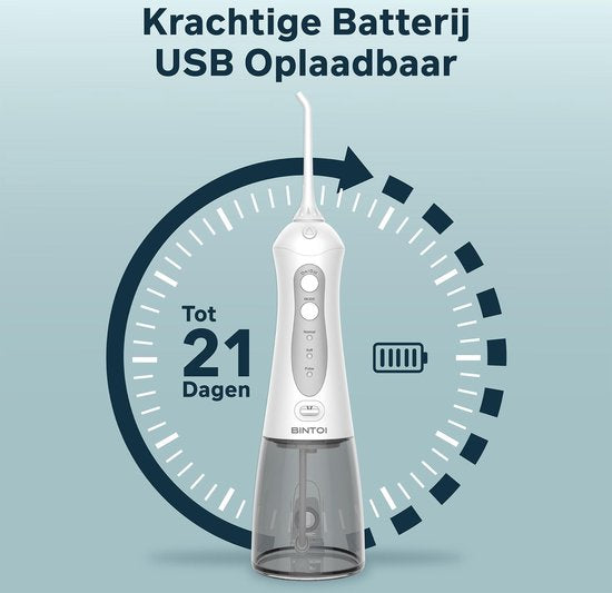 Bintoi® iSonic F500 - Waterflosser - Professionele Monddouche - Flos voor Beugels - Flosapparaten - 3 Standen en 4 Opzetstukjes - IPX7 Waterdicht - Incl. Reistas Cadeau