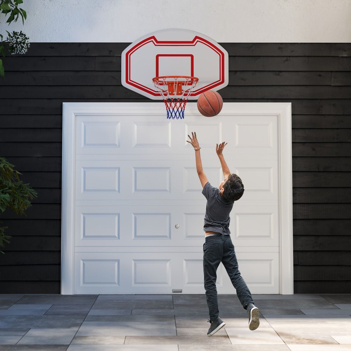 Coast Professionele Ø45 cm Basketbalkorf met Robuuste 91x61 cm PE Achterwand - Binnen en Buiten, Wit/Rood
