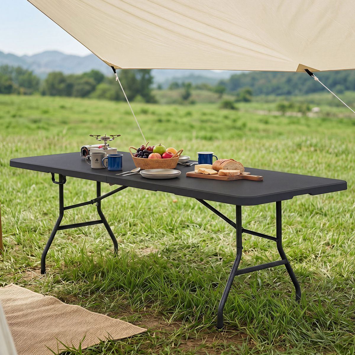Coast Inklapbare Tuintafel - geschikt voor 10 personen - draaghandvat - zwart - 244 x 75 cm