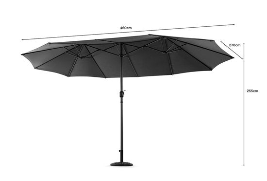 Hortensus Dubbele Parasol – UV80 & Waterbestendig – 460 x 270 x 255 cm – Zwart