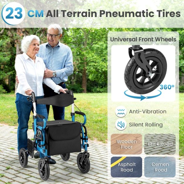 Coast 2-In-1 Rollator - Loophulp - Verstelbaar - Met Tas - Zwart/Blauw