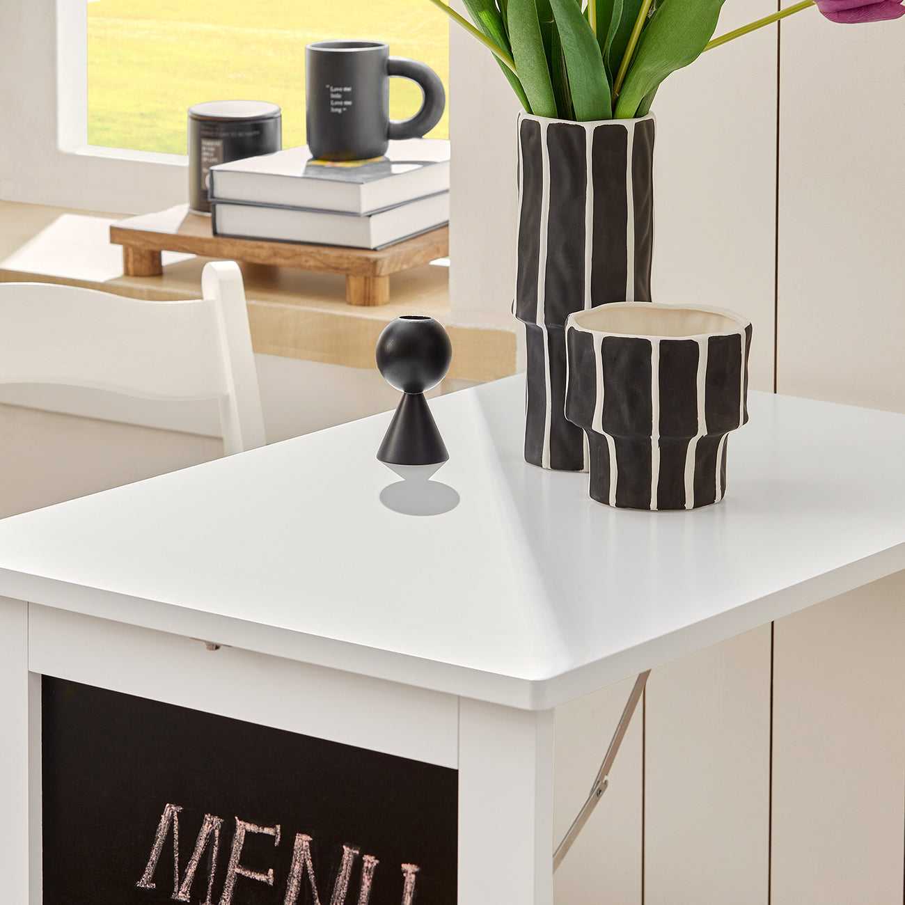 SoBuy FWT03-PF Eettafel inklapbaar met krijtbord- Max. 80 kg - 75 x 50 x 76 cm - Wit