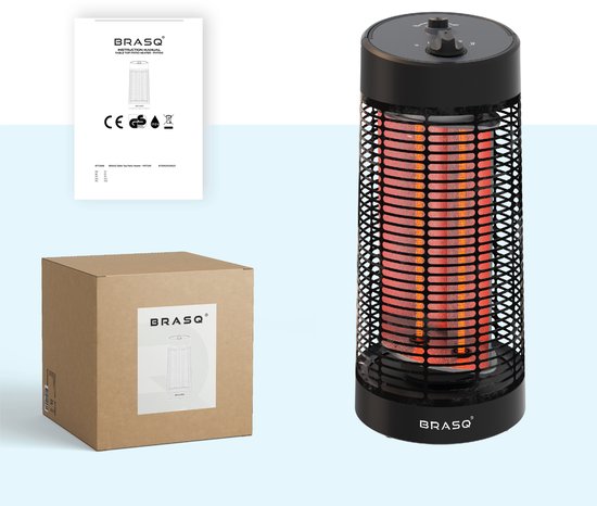 BRASQ Elektrische Terrasverwarmer staand – Tafelmodel - 1200 watt - 2 Warmtestanden – met Zwenkfunctie - Infrarood Heater – Spatwaterdicht - Verwarming Voor Binnen en Buiten - Zwart