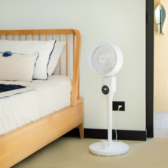 VONROC BREEZE Ventilator - fluisterstille vloerventilator - 88cm - Incl. afstandsbediening - 3 snelheden - zwenkfunctie - 180° kantelbaar - wit