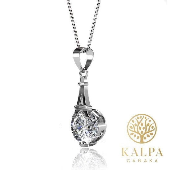 Yolora Dames Ketting met Kalpa Camaka Kristallen Hanger - Zilver kleurig - 18K Witgoud Verguld - Cadeauverpakking - Moederdag Cadeautje