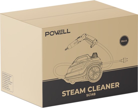 Powell Stoomreiniger - Tapijtreiniger - Handstoomreiniger - Vlekkenreiniger - Stoomapparaat - Reinigingsmachine - Inclusief accesoires - Voor vloer, bank, badkamer, tapijt en ramen - Zwart