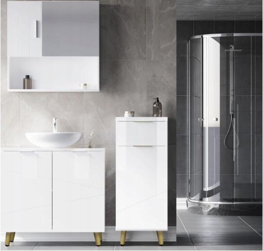 Woltu Wastafelmeubel Badkamerkast – Met 2 Paneeldeuren En Verstelbare Plank En Gouden Details – Voor Onder Wastafel – Wit En Goud Samengesteld Hout – 60 x 60 x 30 cm