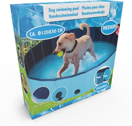 maxxpro Hondenzwembad - 120 x 30 CM - Middelgrote Hondenrassen - Opvouwbaar Honden Bad - Anti-Slip Bodem - met Leegloopventiel - Blauw