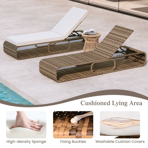 Coast Ligstoel - Rattan - Verstelbaar - Opbergruimte - Kussen - 185 x 65 x 26-86 cm - Gemengd Bruin