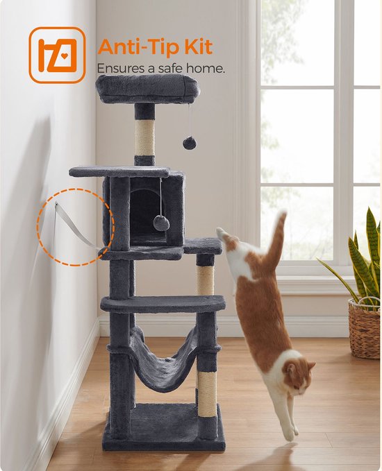 krabpaal - krabpaal met hangmat - Kattenboom 143 cm - rookgrijs