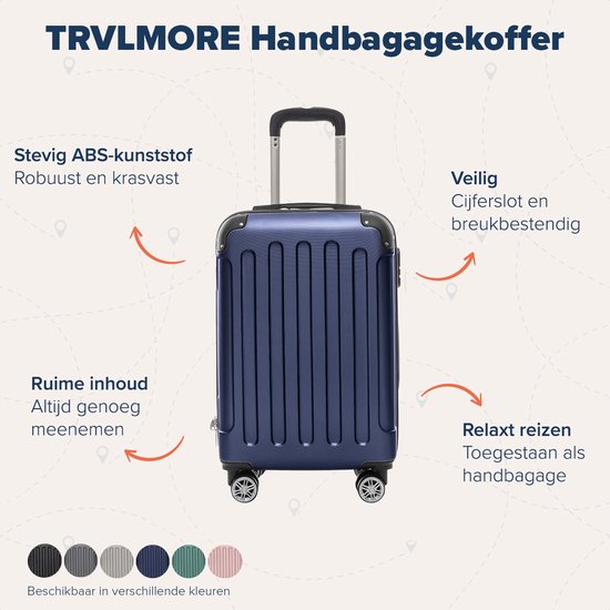 TRVLMORE Handbagage Koffer - 38L - Cijferslot - Lichtgewicht - Trolley - 54x36x20cm - Past binnen 55x40x20 cm - Donkerblauw