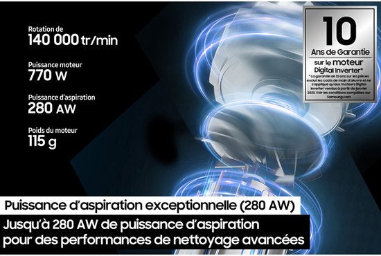 Draadloze steelstofzuiger - SAMSUNG BESPOKE AI Jet lite pet VS80F28ELP - 770 W - 280 AW - 60 min - 0,5 L - 86 dB - Grijs