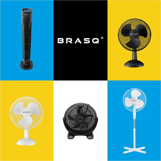 BRASQ Statiefventilator – 40 cm – Zwart - In hoogte verstelbaar – 3 snelheden - 40 Watt