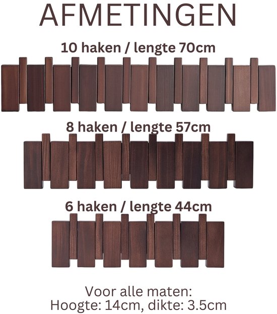 Urban State Piano Kapstok - wandkapstok - sleutels - 8 haken - kapstok hangend - walnoot afwerking