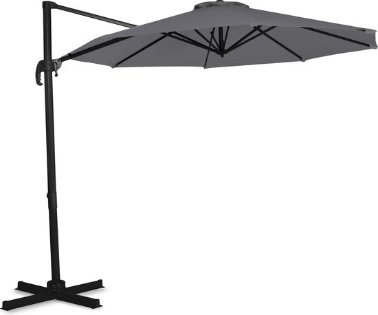 VONROC Premium Zweefparasol Bardolino Ø300cm – Incl. kruisvoet & beschermhoes – Ronde parasol – 360 ° Draaibaar - Kantelbaar – UV werend doek – Grijs