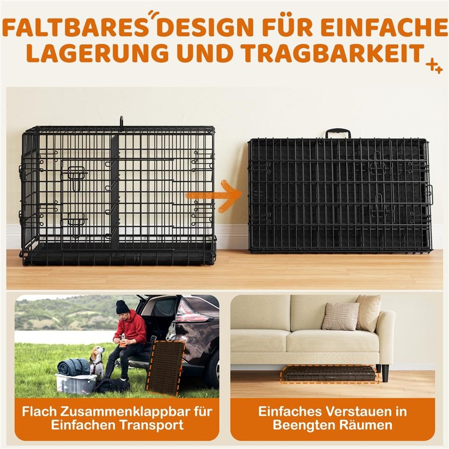 Yaheetech Opvouwbare Hondenbench 90 x 56 x 63 cm - Zwart - Met Trennwand, Bodemlade en 2 Deuren