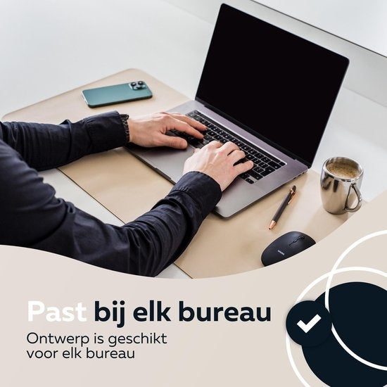 WURK Professionele Bureau Onderlegger Kunstleer - Bureau Organizer - Inclusief Kabel Clip - Beige - 80x40