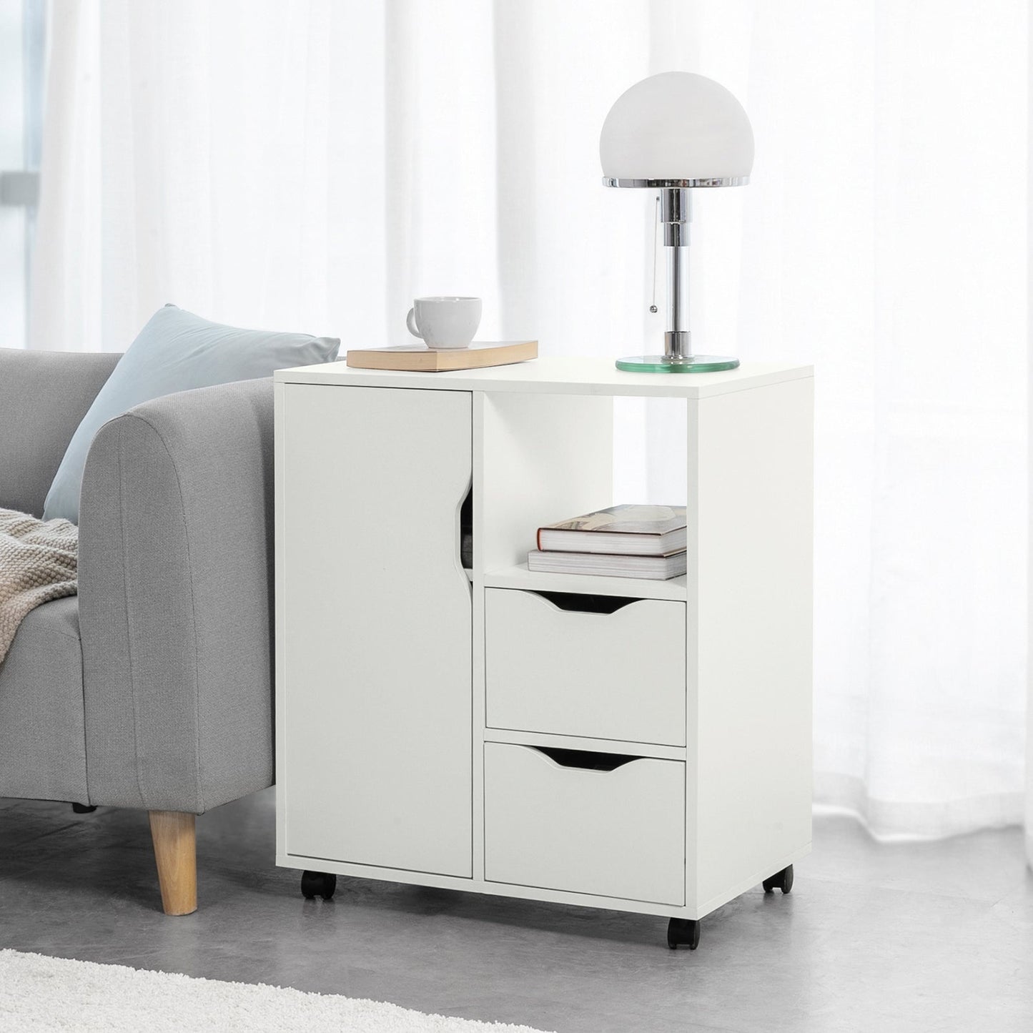 SoBuy Kantoorkastje - Printer standaard met Laden en Deur - Max. 50KG - 60 x 35 x 70 cm - Wit