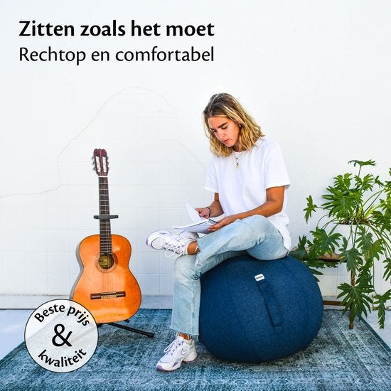 Bckz Zitbal Kantoor en Thuis 55 CM - Luxe Yoga Bal - Zitballen met Hoes - Ergonomische Bureaustoel Bal - Linnen Donkerblauw