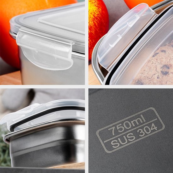 Excellent Houseware - RVS Voedselcontainer - Met Deksel - 700ml