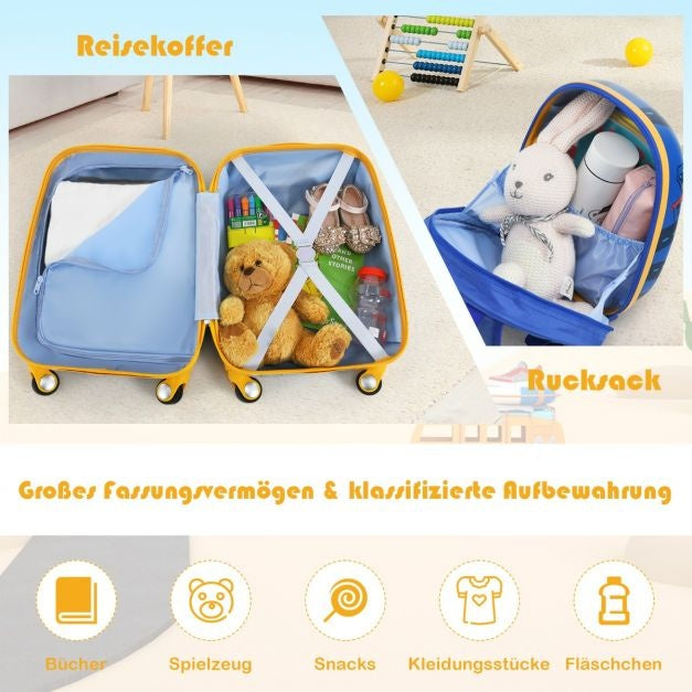 Coast Kinderkofferset 2-delig Kindertrolley + Rugzak Auto's Donkerblauw