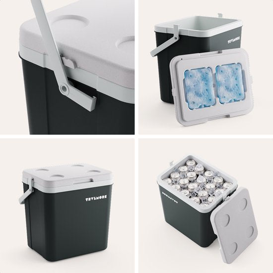 TRVLMORE Koelbox 26L - 65 Uur Koeling - Frigobox - Inclusief 2 Koelelementen - Antraciet