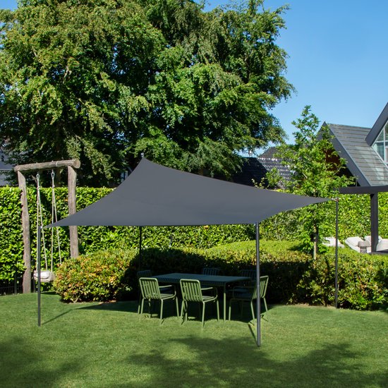 VONROC Premium Schaduwdoek - Tarp - Rechthoek - 400x300 cm – Waterafstotend - Grijs – Incl. Opbergtas en bevestigingskoord
