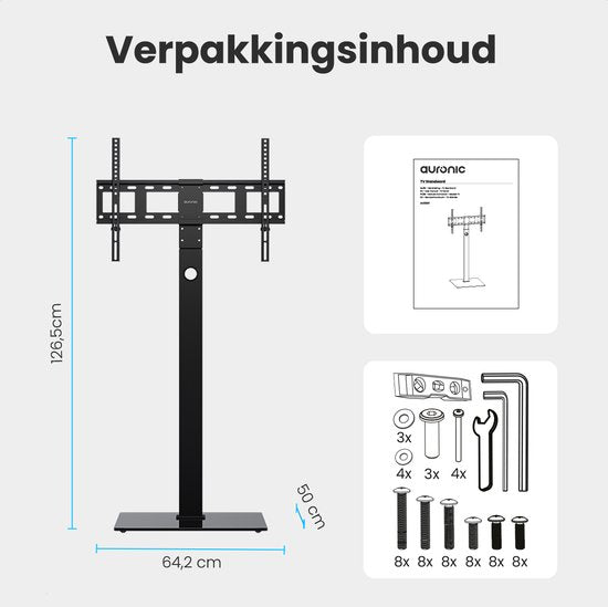Auronic TV Standaard – Verstelbaar & Draaibaar – Max 60 kg – Voor 37-90 inch – 61 x 41 x 136,5 cm – Zwart