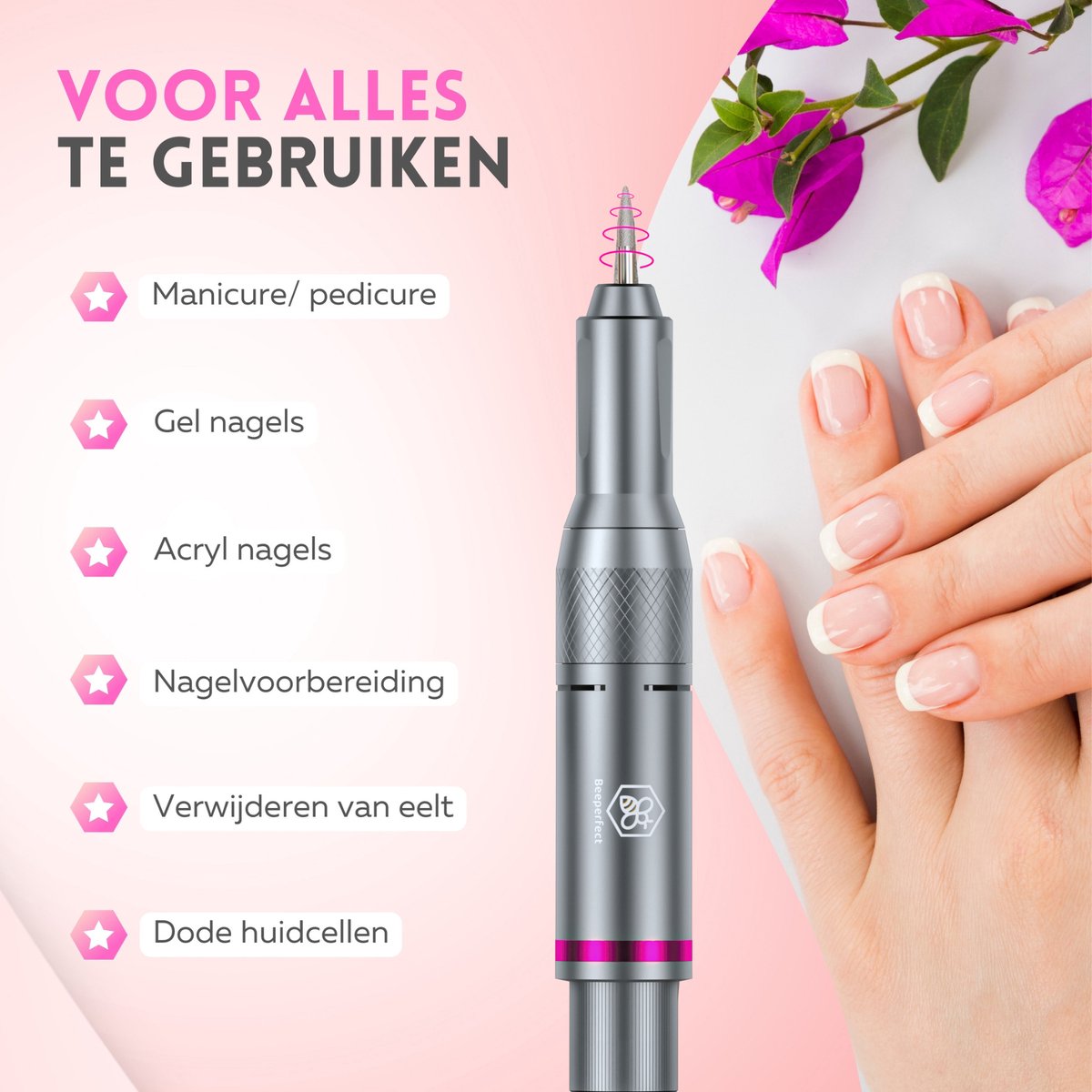 Beeperfect - Elektrische Nagelvijl Advanced - Nagelfrees - Manicure en Pedicure set - 35.000RPM - 26 Bitjes en 66 Schuurrolletjes