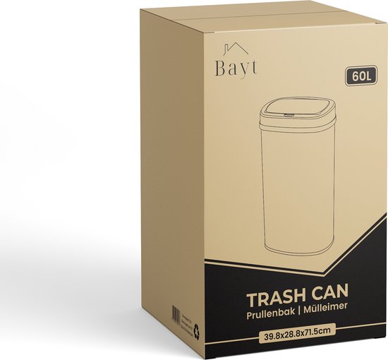 Bayt Prullenbak - Prullenbak 60 Liter - Vuilnisbak - Afvalbak - Metaal - Zwart