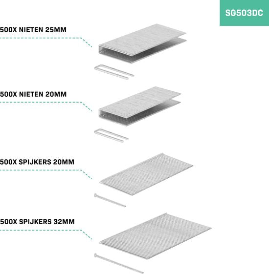 VONROC accu tacker – VPower 20V – Incl. 1000 nieten & 1000 spijkers – Zonder accu & lader