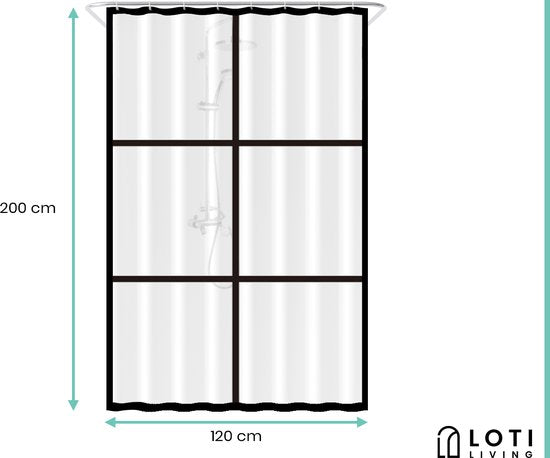 Loti Living Douchegordijn Anti Schimmel – Mat Transparant Zwart - Inclusief ringen – Waterdicht - PEVA - Douchegordijn 120x200 cm