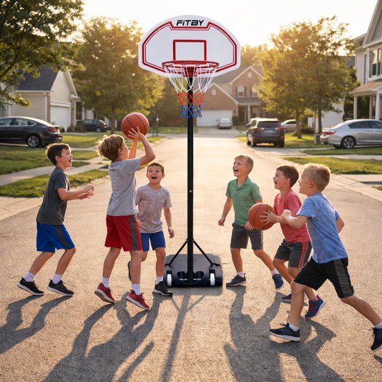 Fitby Basketbalpaal - Basketbalring met standaard - Verstelbaar - 150-205 cm - Stevig Voetstuk met wieltjes